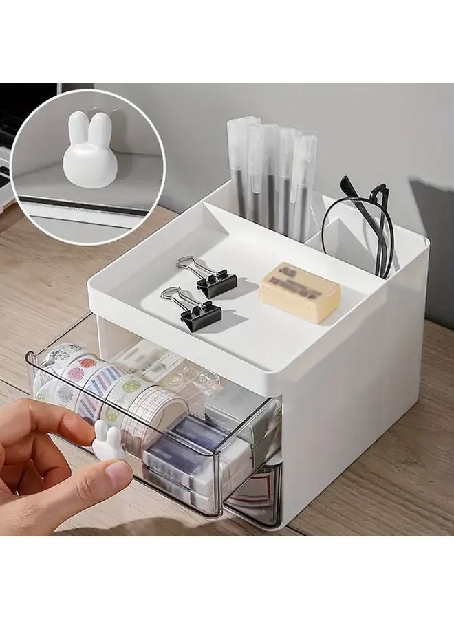 Pink Desktop Organizer With 2 Drawers Pen Holder Compact Makeup Storage Box - Image 4